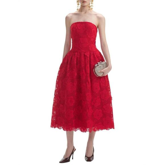 Self Portrait Dresses & Skirts - Self Portrait Bandeau Lace Midi Dress in Red US 8
